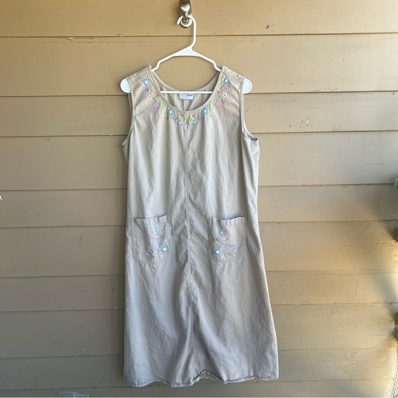 Vintage Denim Maxi Dress - Size L - 90s Teacher Cottagecore Neutral - Picture 1 of 4